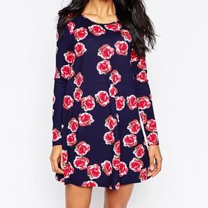 ASOS AX Paris long sleeve swing dress - navy rose